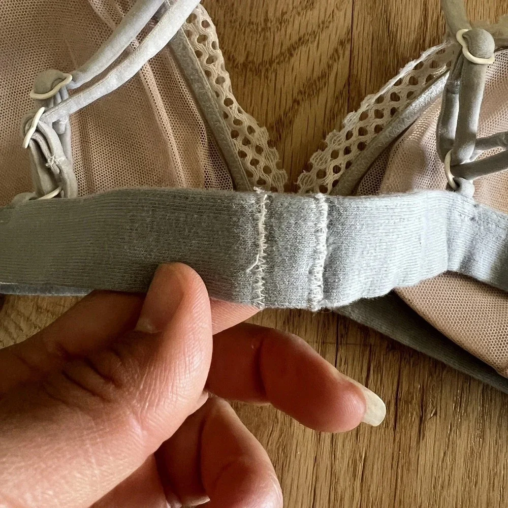 Victorias Secret Mesh Bralette Triangle Cups Adjustable Dot Lace Large Grey Gray